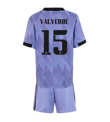 Real Madrid Federico Valverde #15 Bortedraktsett Barn 2022-23 Kortermet (+ Korte bukser)